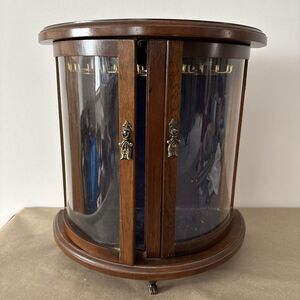 Price Wood Jewelry Cabinet Curved Glass Door Half Round Table Top Necklace Vtg